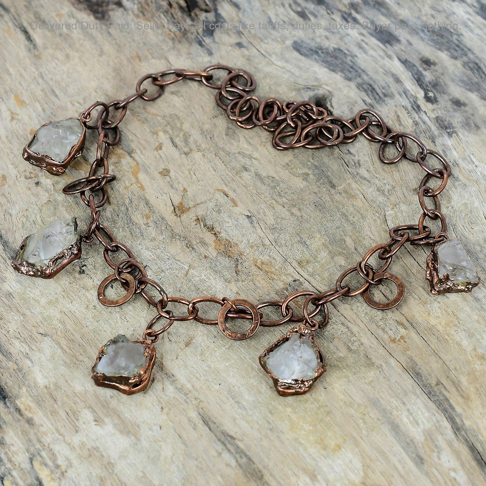 Copper Pentagon White Topaz Rough Gemstone Electroformed Chain Necklace Jewelry