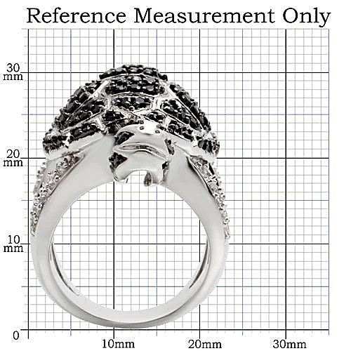 Women’s Turtle Cocktail Ring, Jet CZ, Rhodium & Ruthenium Plated, Brass