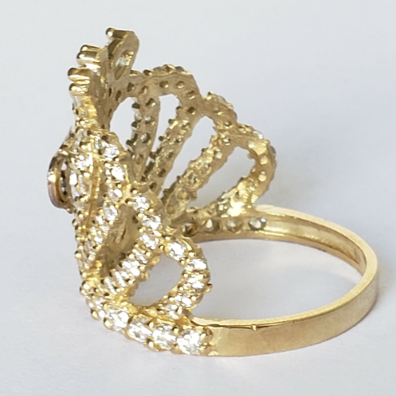 Big 10k yellow gold quinceanera 15 crown ring size 5 6 7 8 9 10 womans