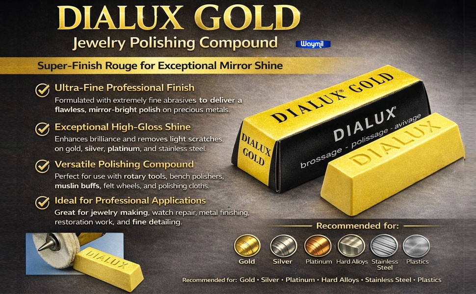 Dialux GOLD Polishing Compound Jewelers Rouge Super-Finish Highest Gloss 1 Bar