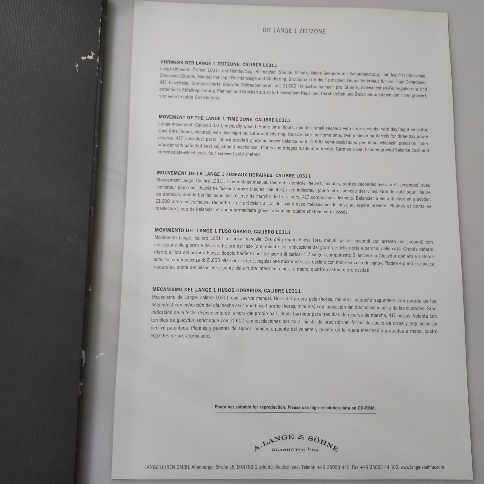 Rare 2005 A. Lange & Söhne Lange 1 Time Zone Press Kit & Technical Drawings