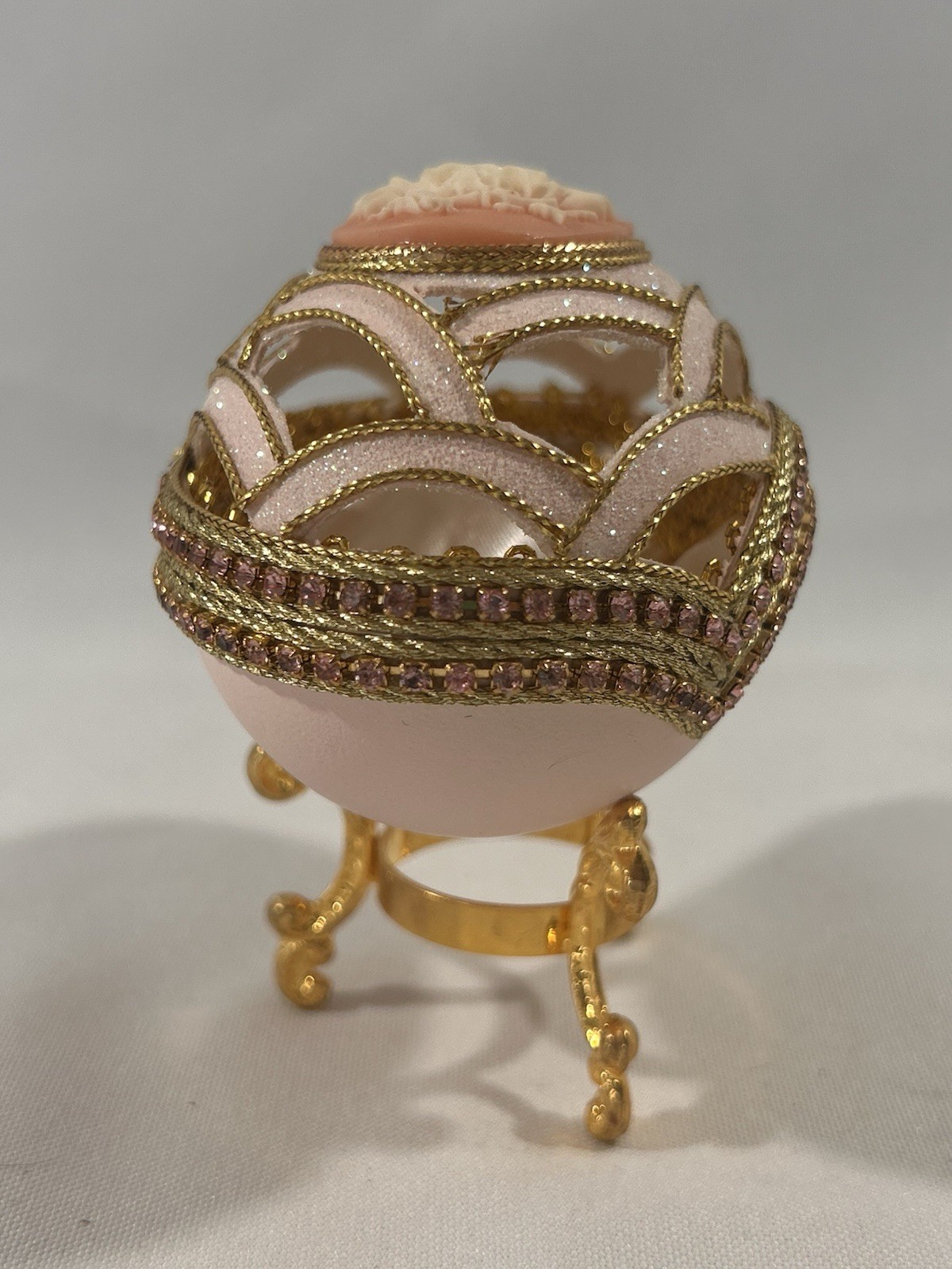 VTG Hand Decorated Fabergé-style Jewelry Presentation with White Satin Interior