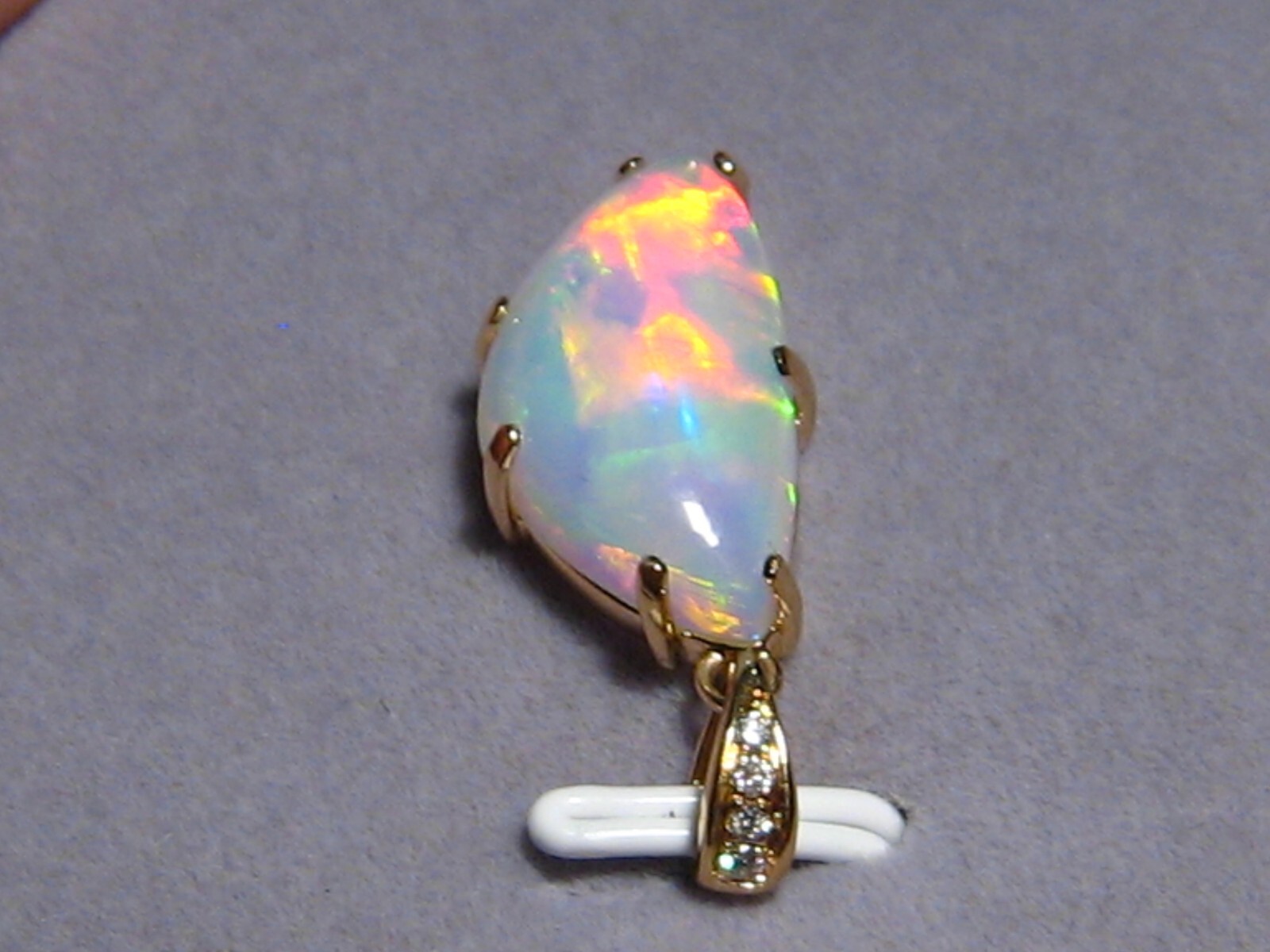 5.1 ct. Ethiopian Gem Opal and Diamond Pendant , 18 k Yellow Gold