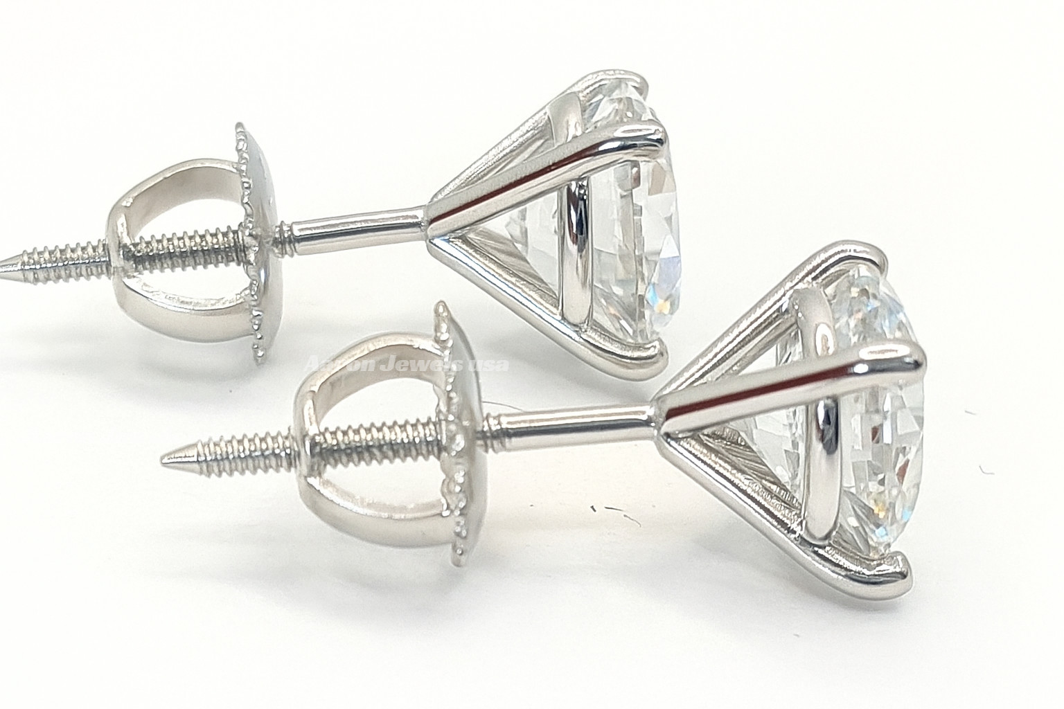 2.1ct Round Lab-Grown Diamond Stud Earrings IGI 14K White Gold F VS1 Screw Back