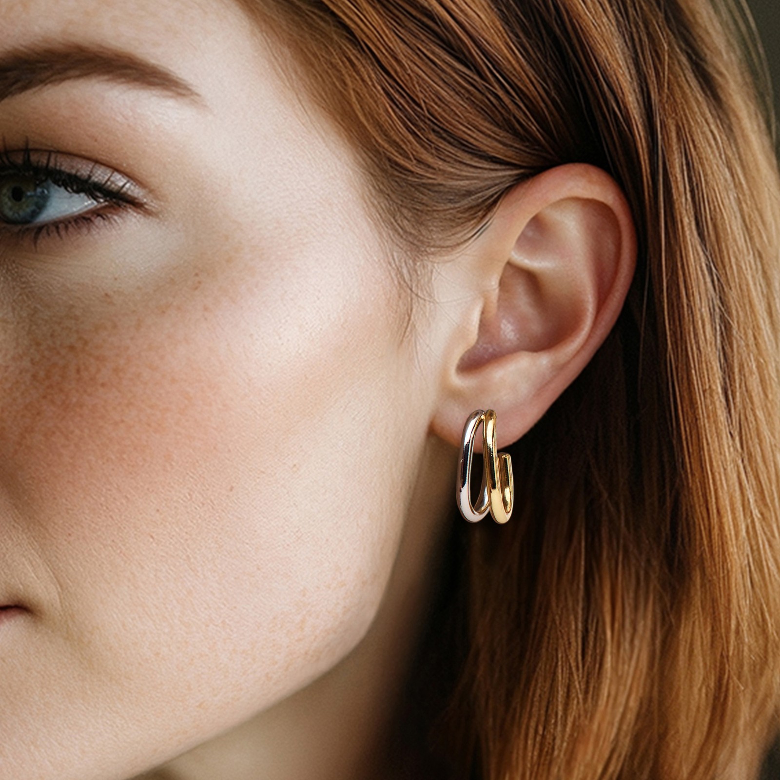 Ross-Simons Silver and 14kt Gold-Plated Double-Row J-Hoop Earrings. 7/8 inches