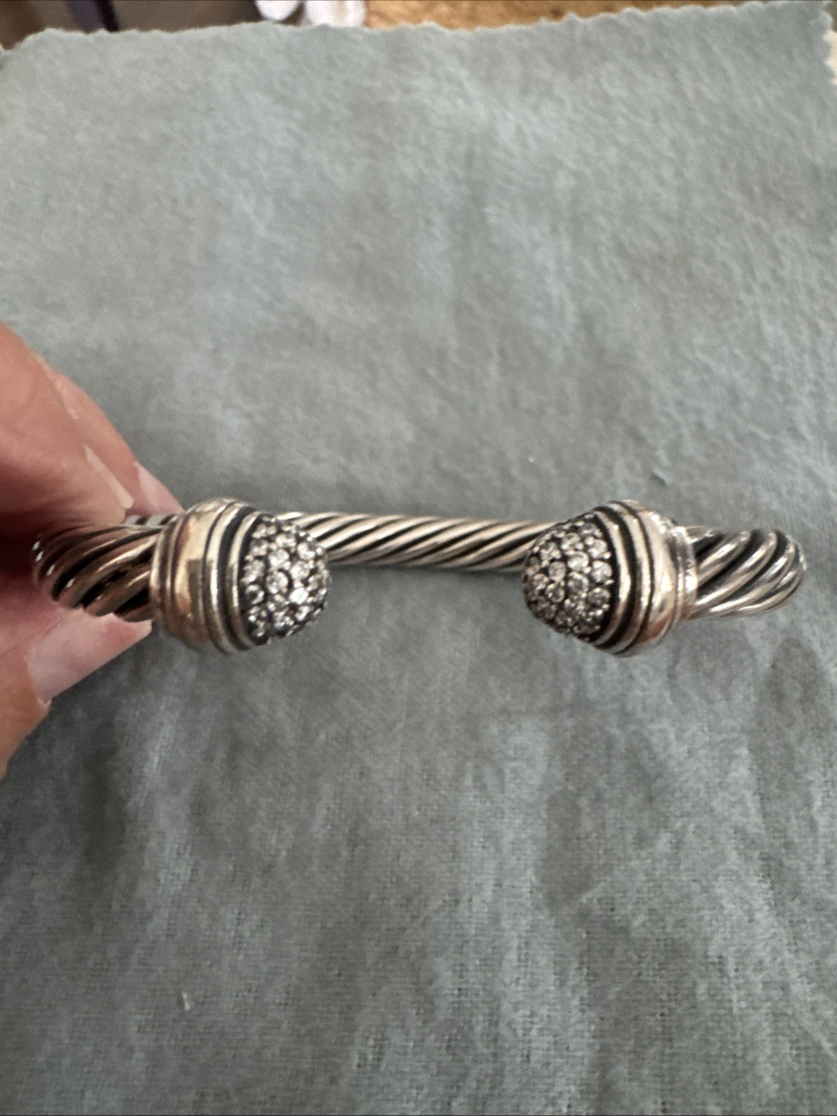 David Yurman Cable Collectibles Cuff Bracelet 925 Sterling Silver Diamond