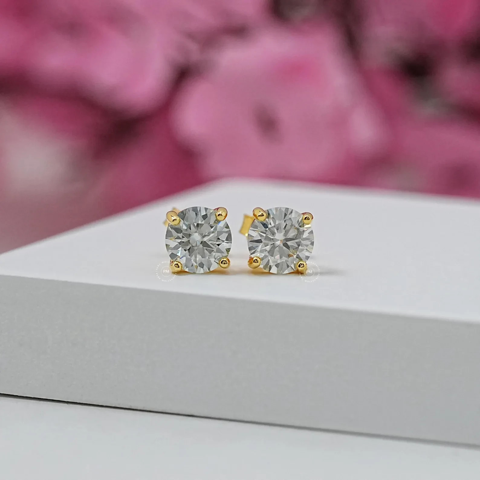 2.0 CT ROUND CUT GRA MOISSANITE STUDS 14K YELLOW GOLD PLATED EARRINGS GIFT