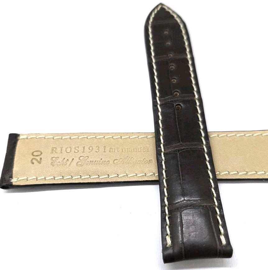 20mm Brown Leather Watch Strap For Omega Folding Clasp White