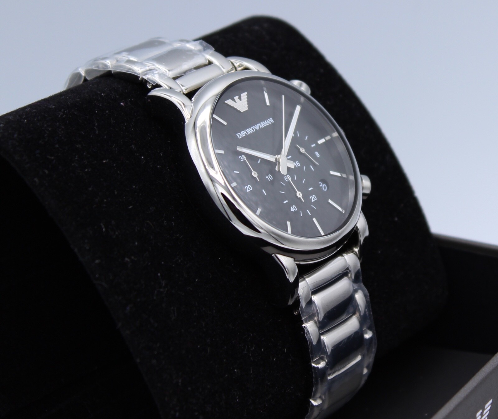 NEW AUTHENTIC EMPORIO ARMANI LUIGI BETA CLASSIC SILVER BLACK MEN’S AR1853 WATCH