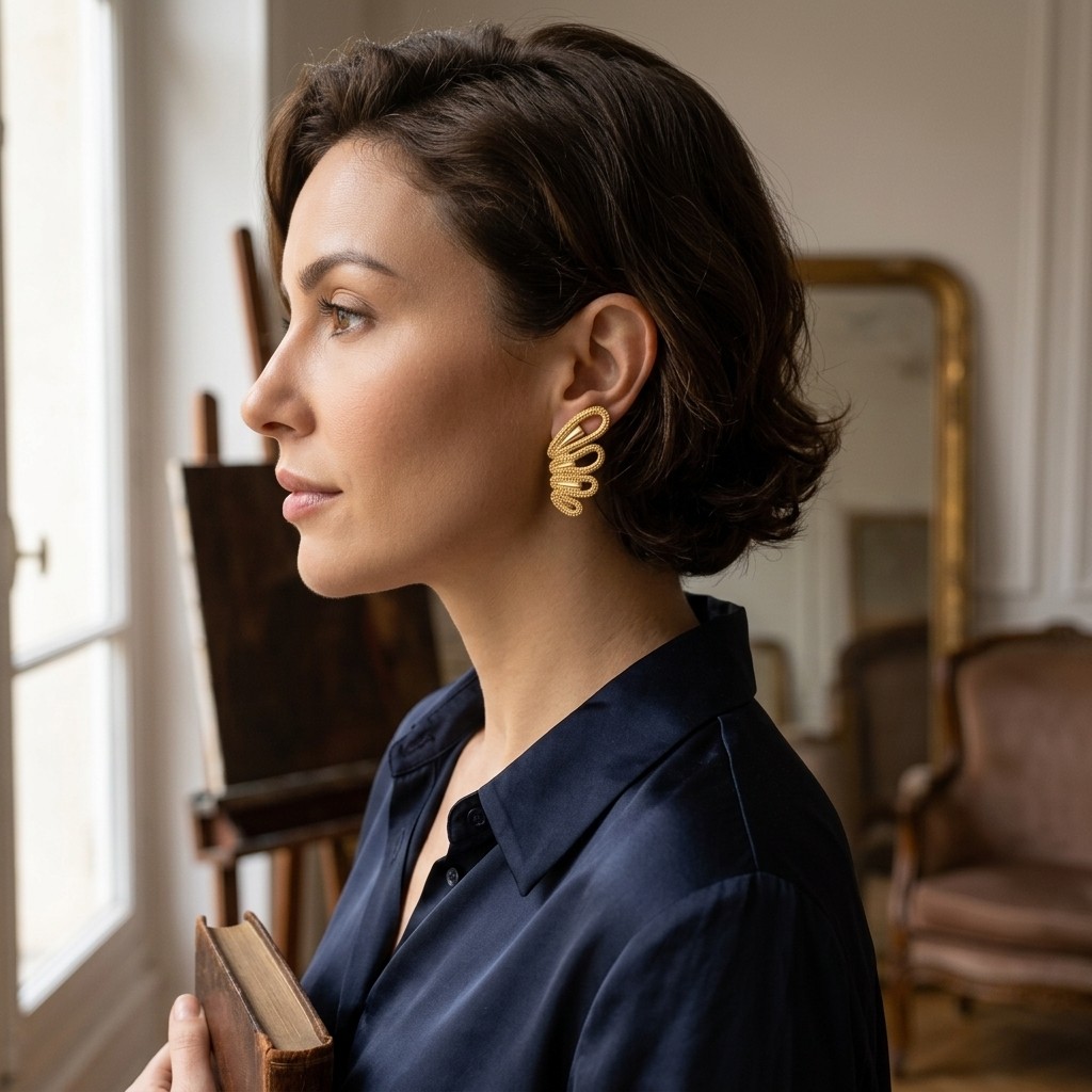 Modern Textured Gold Wave Stud Earrings Women’s Abstract Fashion Jewelry