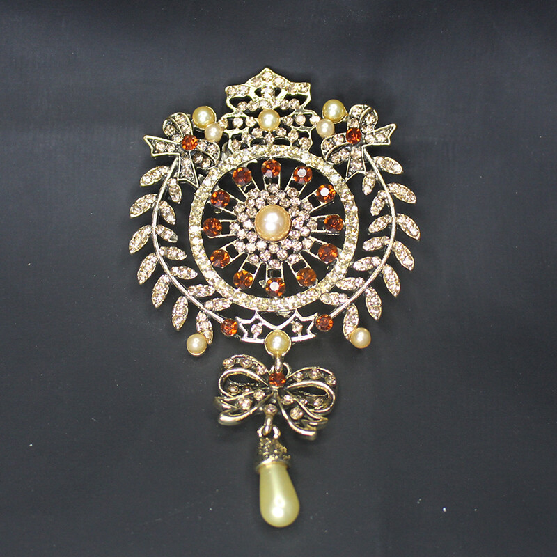 Vintage Medieval Bow Brooch Baroque Hollow Flower Rhinestone Pin