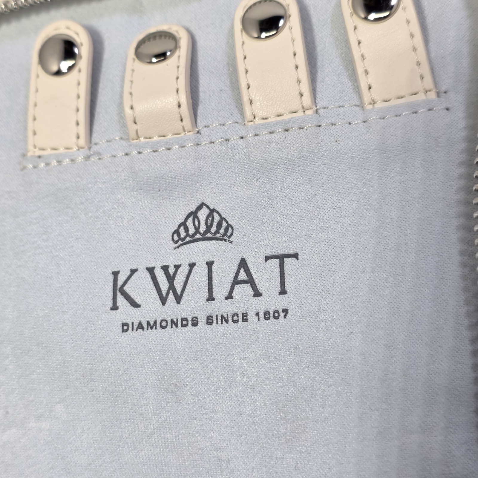 Kwiat Travel Jewelry Case White Zip Organizer Necklace Ring Earrings Leather