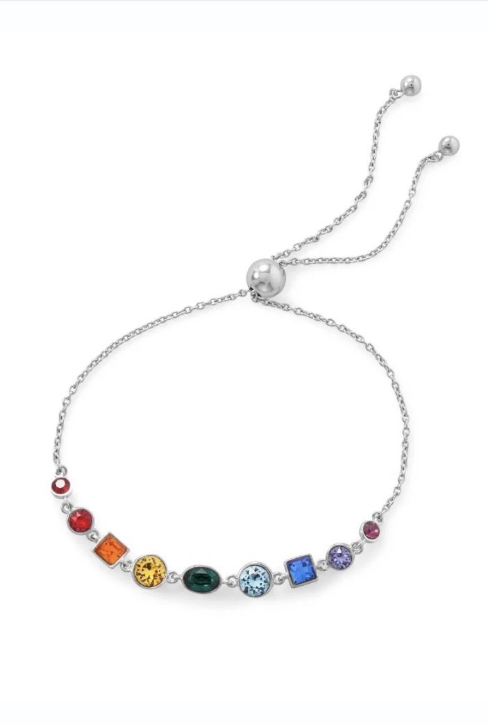 Sterling Silver 925 Rainbow Crystal Adjustable One Size Bracelet Bolo NEW