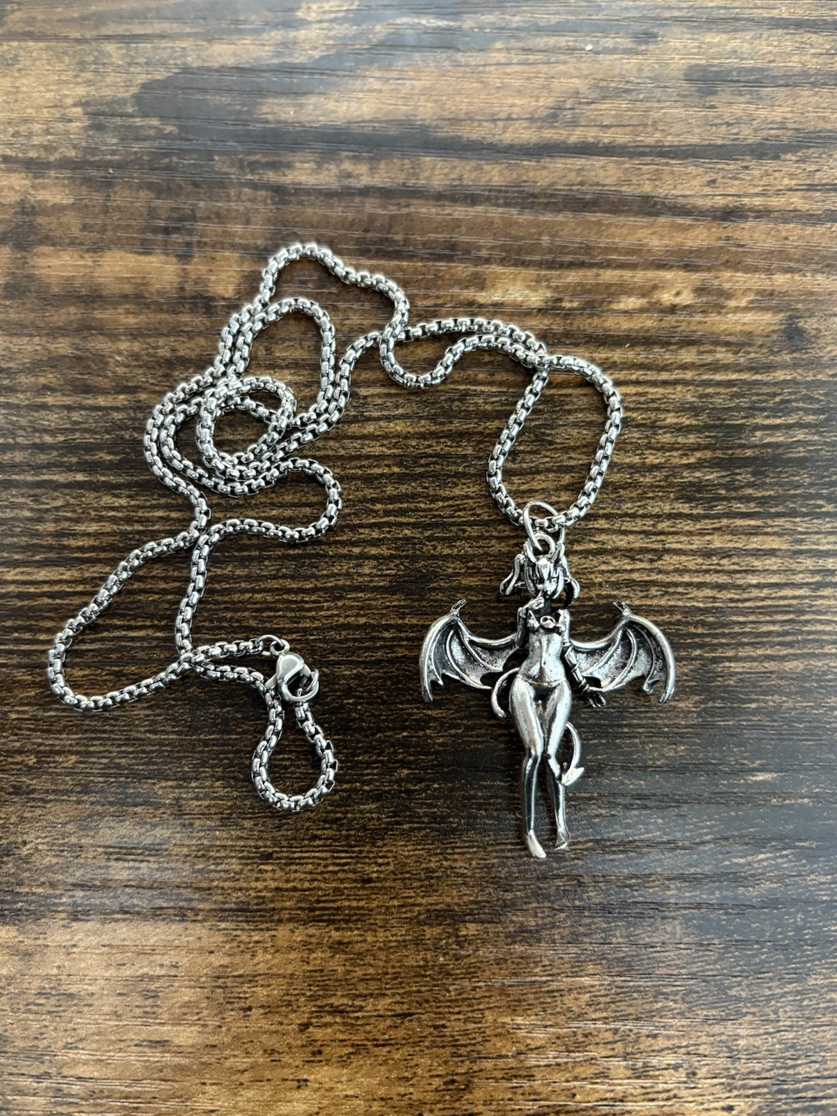 Anime Demon Girl Emo Y2K Necklace Silver Pendant and Chain