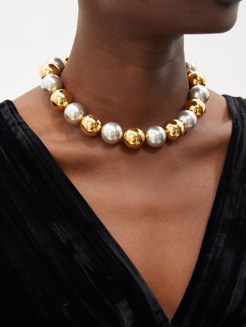 Saint Laurent Geometric Oversized Pearl Metal Necklace