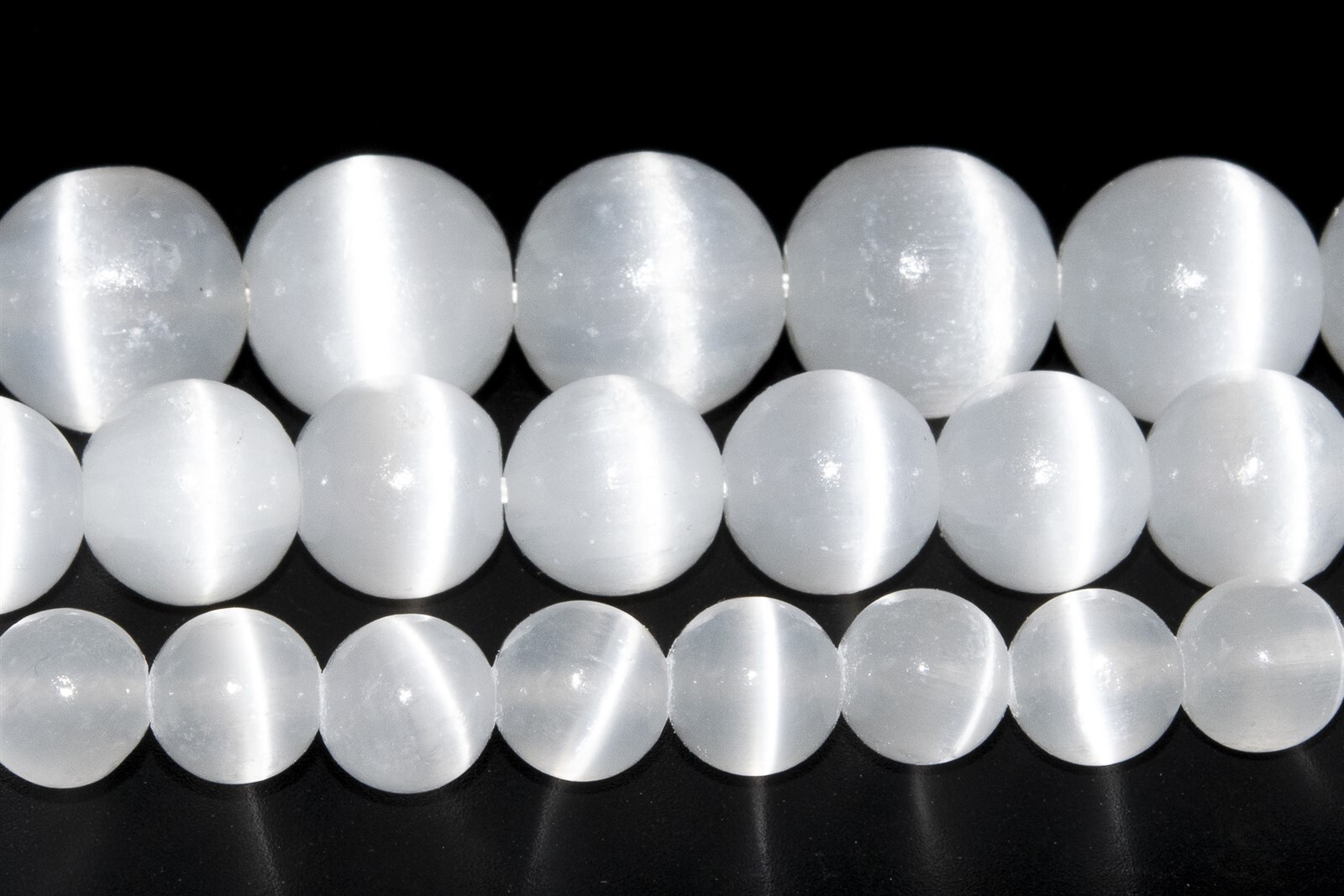 Genuine Natural Cat Eye White Selenite Grade AAA+ Round Loose Beads 6-7/8/10MM