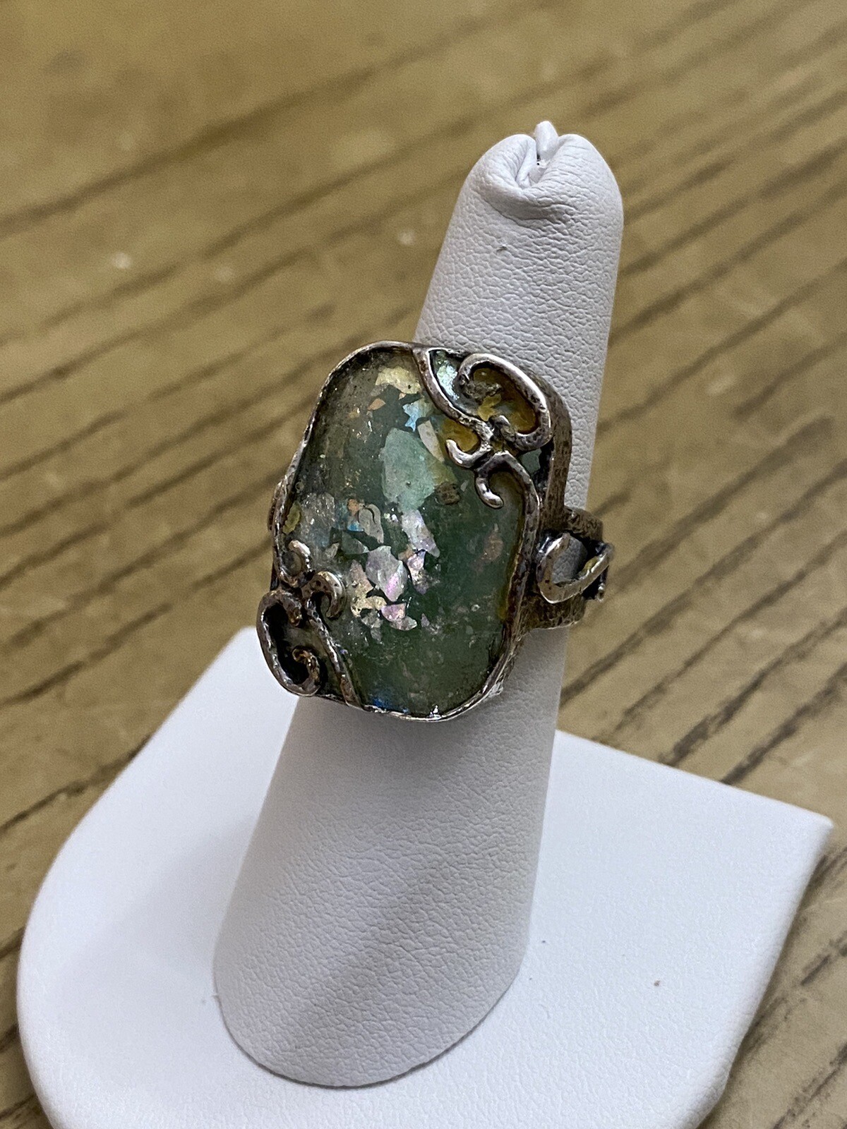 QVC Regina Lane RL Israel Sterling Silver 925 Signed Roman Glass Ring Sz 7.5