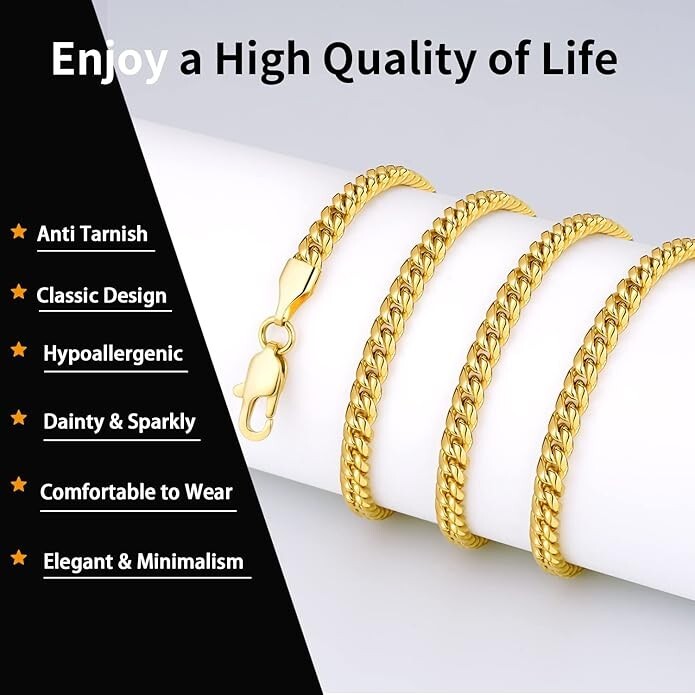 9.5 mm Cuban Link Chain Golden for Men 24 inch Long Mens Chain Necklaces Hip Hop