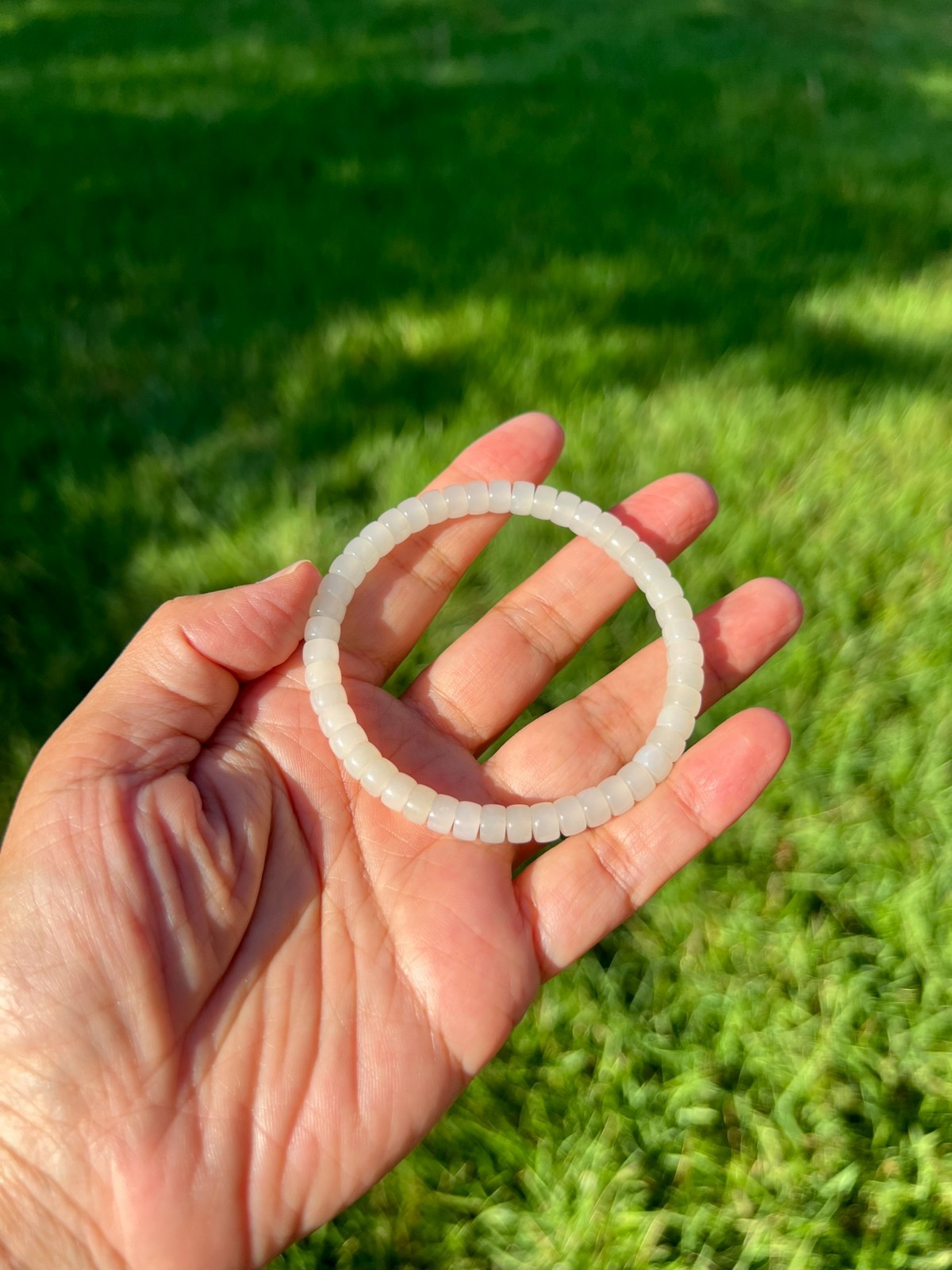 Genuine Transparent White Nephrite Jade 6x4mm Bead 7.75″ Bracelet H374 1