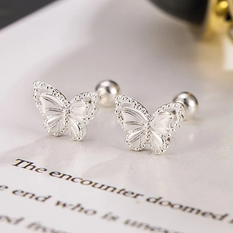 Real Money 925 Sterling Silver Crystal Butterfly Screw Stud Earrings for