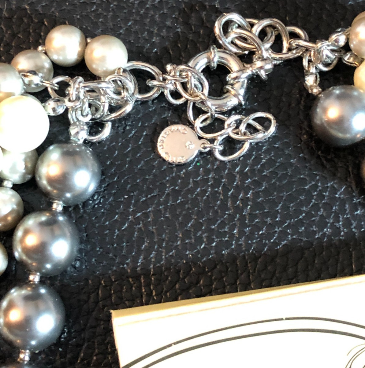 Faux Tahitian Pearl Glass Bead Multistrand Necklace Black Cream Gray Silver 8624