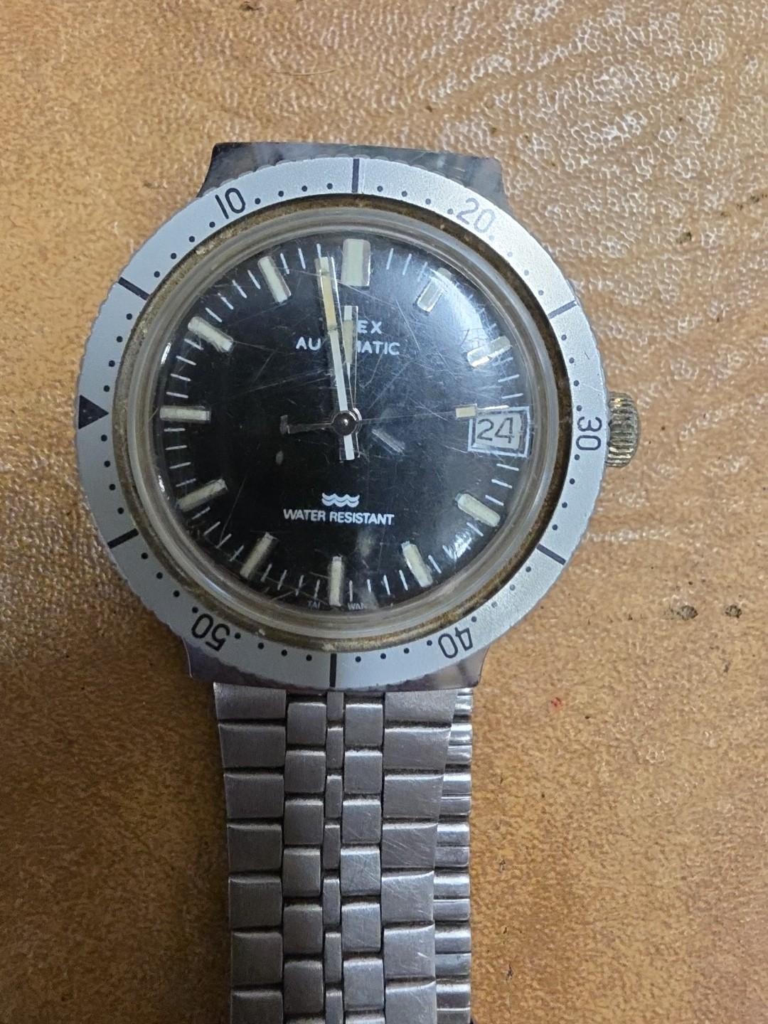 #5340 Vintage Timex 1970’S Automatic Mens Wrist Watch Diver Date Black Dual .