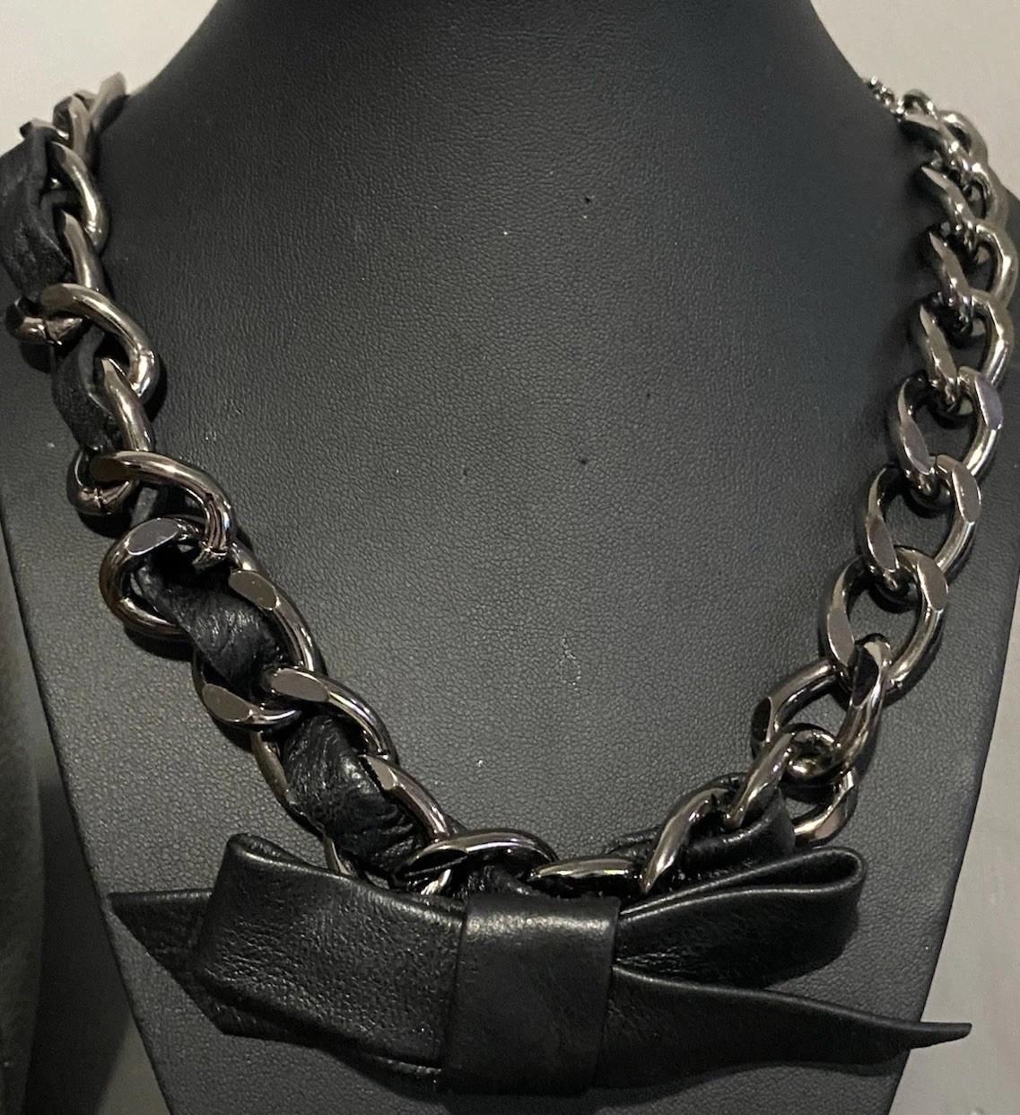 Mimco Choker Y2k Necklace Black Bow Chain Link Rare Emo Goth Statement Grunge