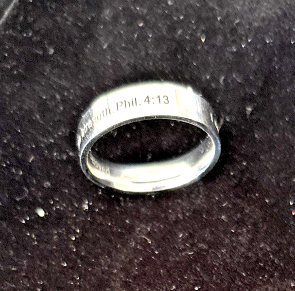 Stainless Steel Scripture Ring Phil. 4:13 I can do all things Size 13.25 6mm