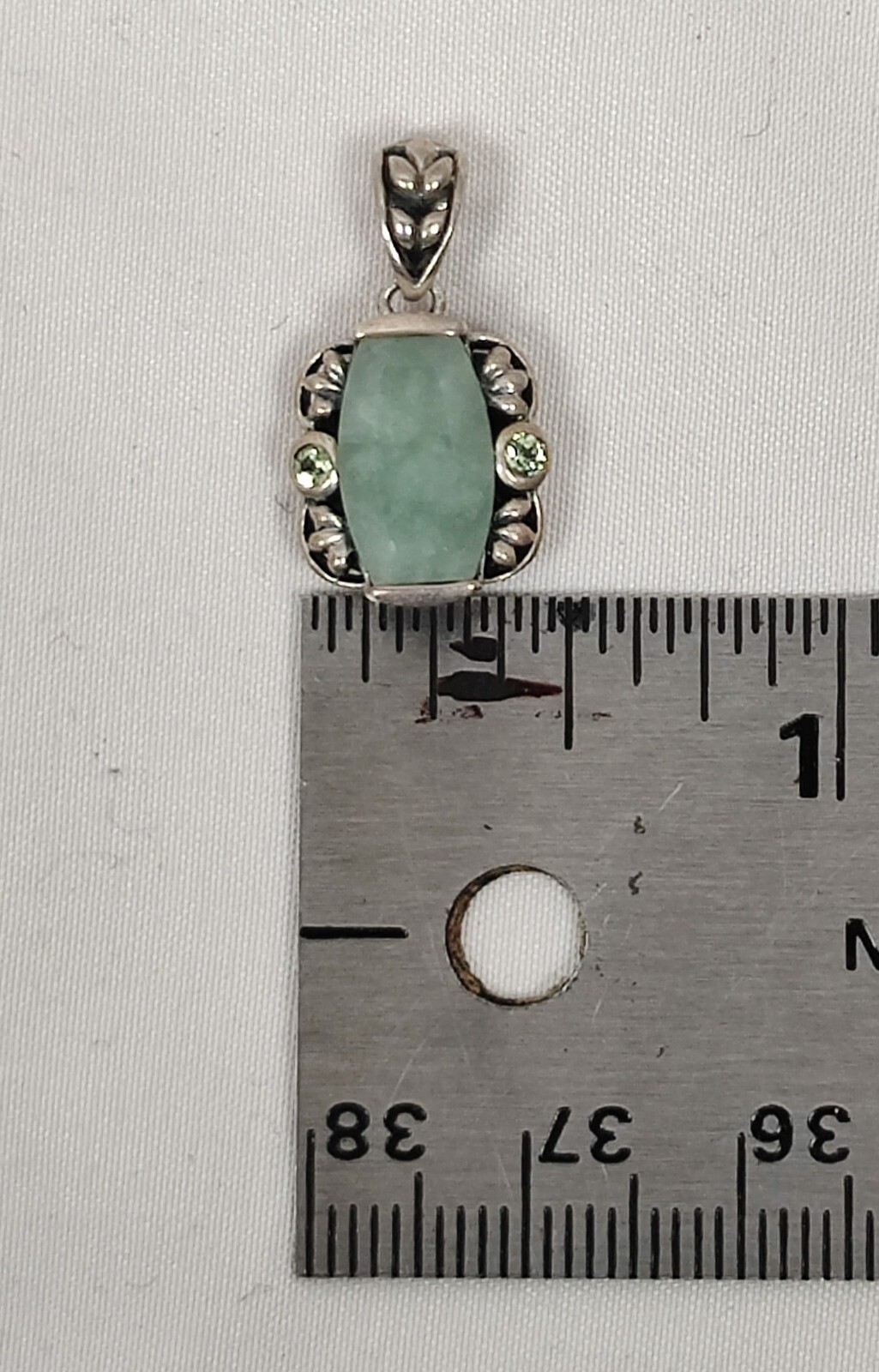 ACI Charm Pendant 925 Sterling Silver Prehnite Clear Quartz Art Nuveau Scroll