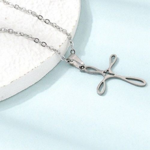 Silver Infinity Cross Necklace Christian Faith Pendant Minimalist Gift Women Her