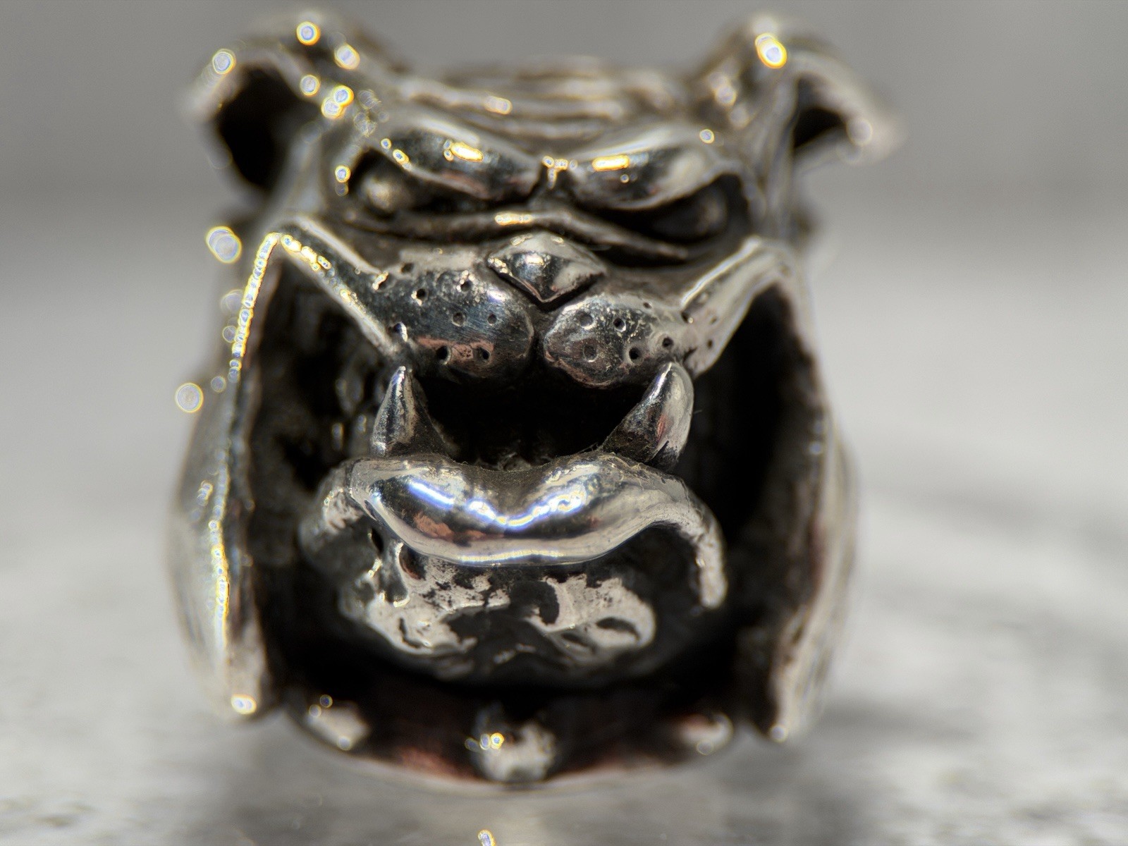 VINTAGE CRAZY PIG DESIGNS Sterling Silver BULLDOG Ring 40g London Hallmarked JAS