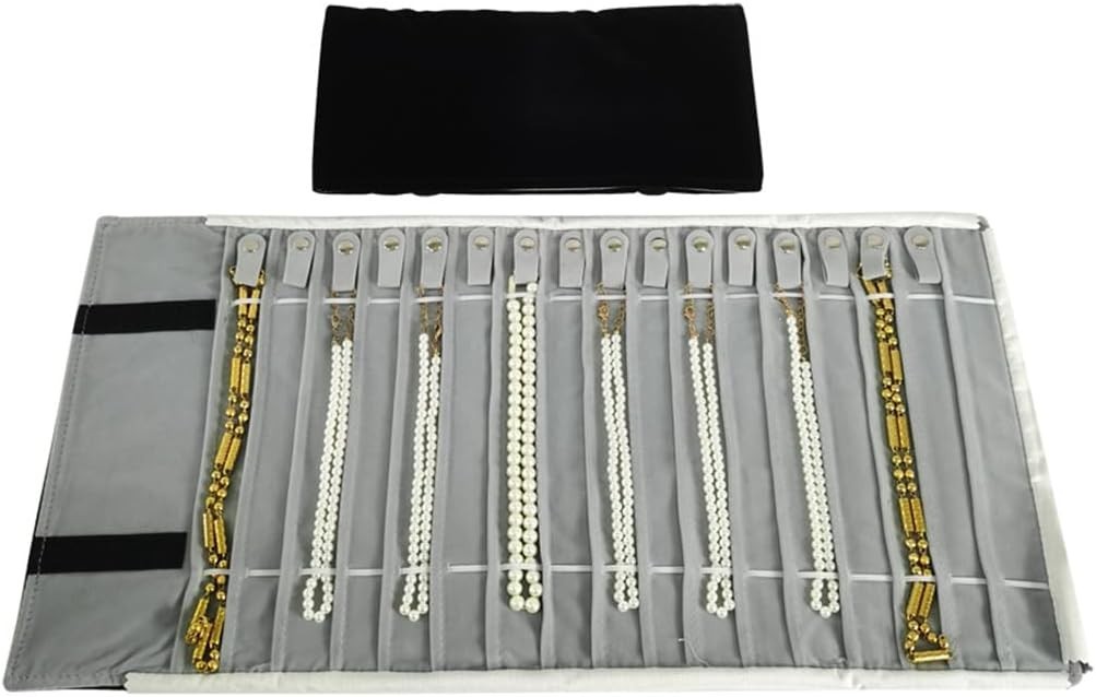 Portable Jewelry Roll Untangled Secure Necklace Travel Storage Bag Displays H…