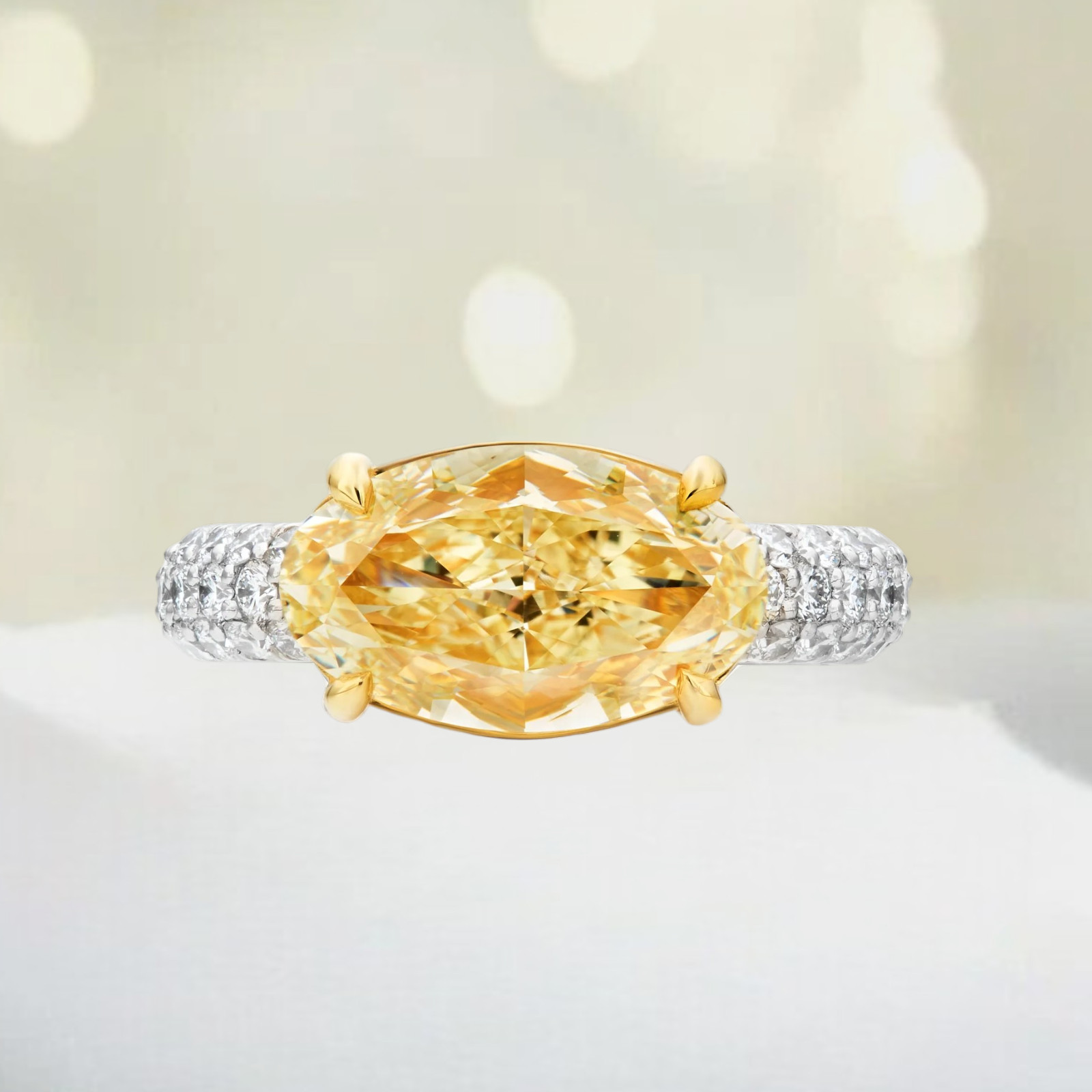 14K Multi Gold Diamond Ring Fancy Vivid Yellow IGI Lab Created 5.40 CT Oval Cut