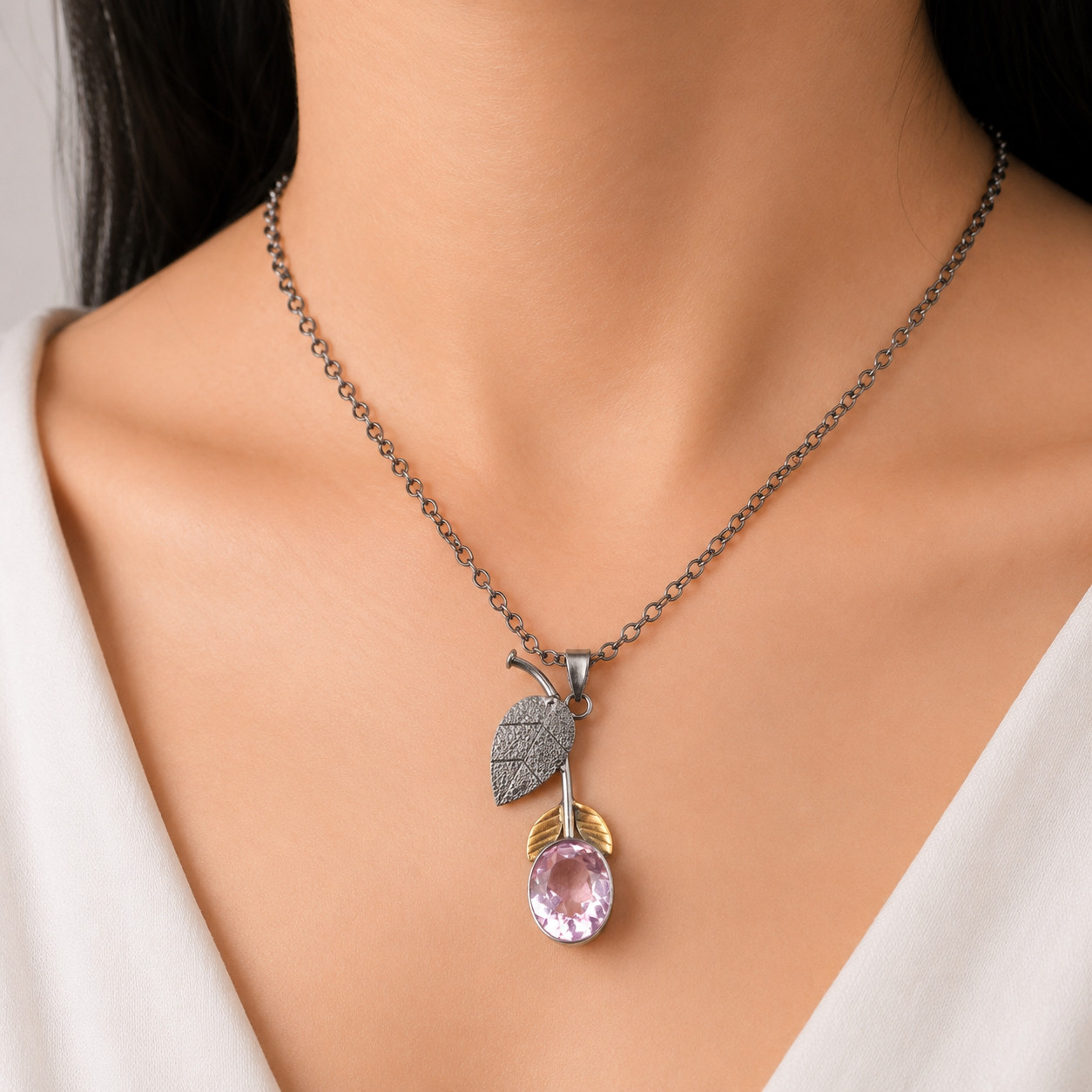 Morganite Gemstone Jewelry 925 Silver Handmade Boho Pendant 1.69″ For Girlfriend