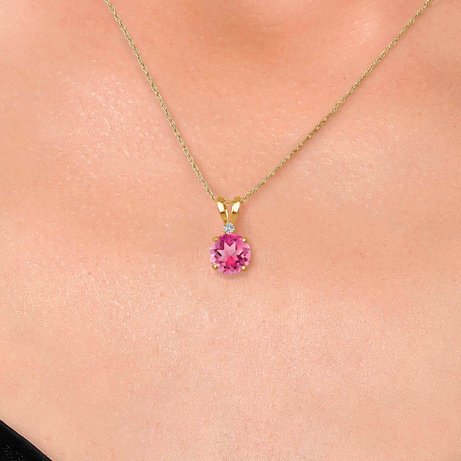 14K Yellow Gold Pink Mystic Topaz and Lab Grown Diamond Pendant Necklace for