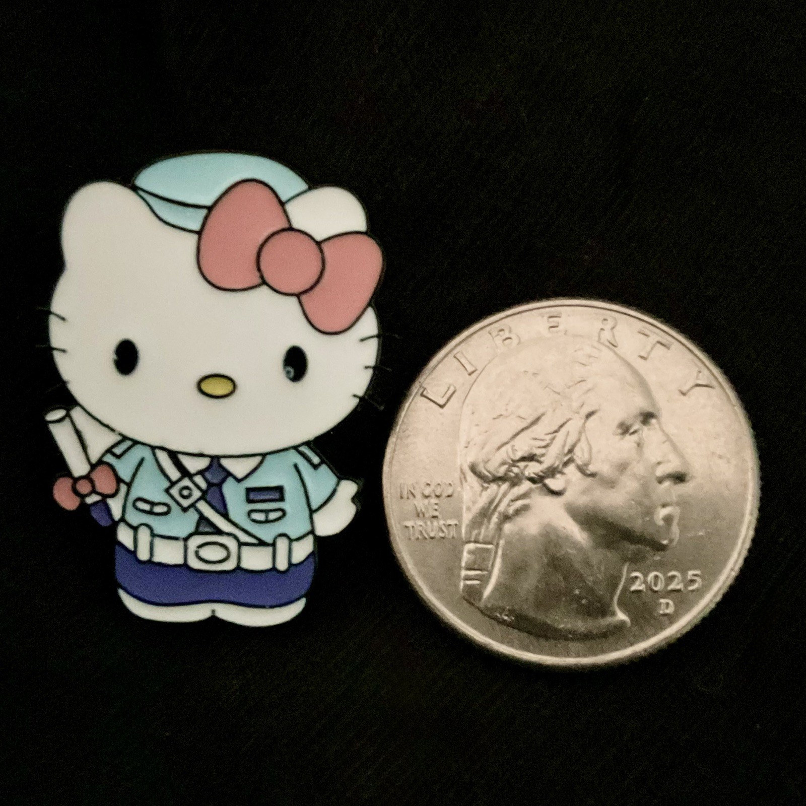 Security Guard W/Bow On Stick, Hello Kitty, Sanrio, Enamel, Alloy, Pin, Brooch.