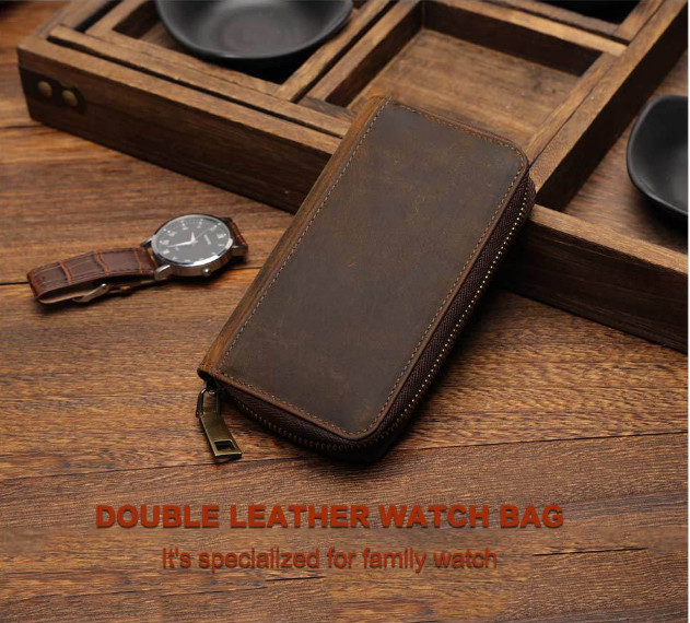 Watch Display Box Leather Travel Case Jewelry Storage Pouch Portable Zipper Bag