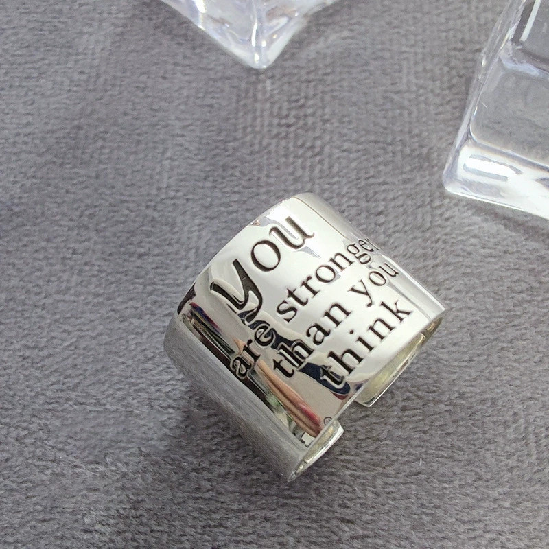 Women’s Smooth Open Ring Silver Plated Alloy Inspirational Language Engraving