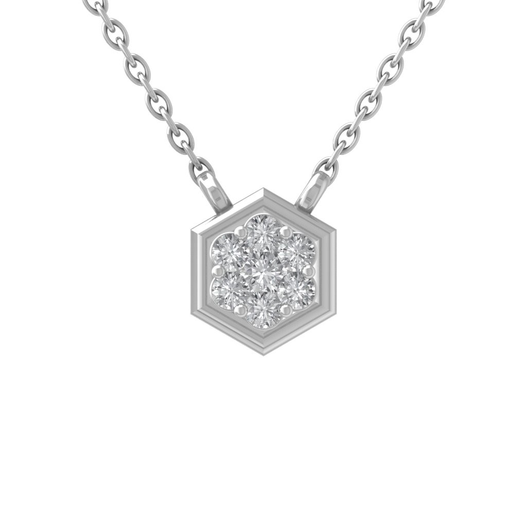 0.13Ct Lab Grown Diamond Sterling Silver Octagon Necklace 18″ Cable Chain