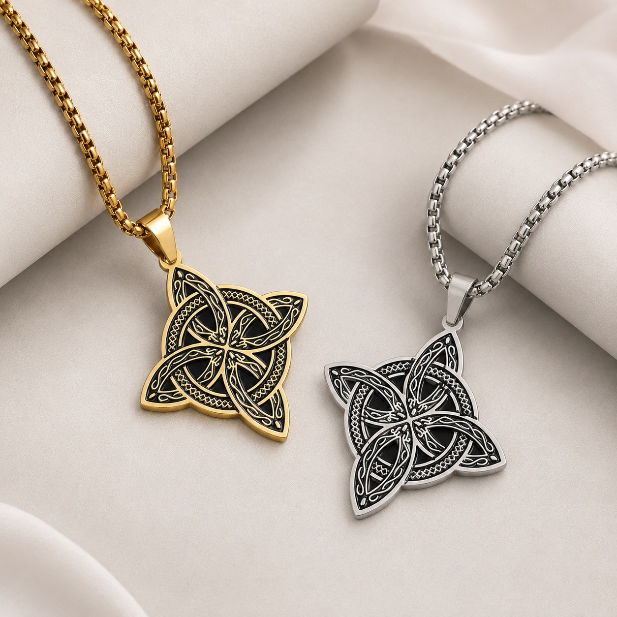 Pendant Necklace Stainless Steel Gold Knot Silver 23.62 in Men Viking N93