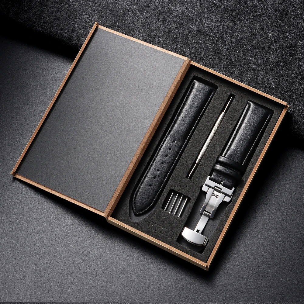 Genuine Leather Strap Watchband with Box Butterfly Clasp Universal Men’s Women
