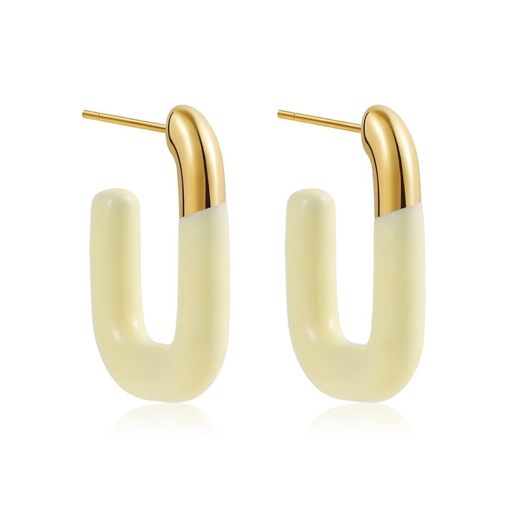 ZARD Yellow Enamel Oval Hoop Earrings