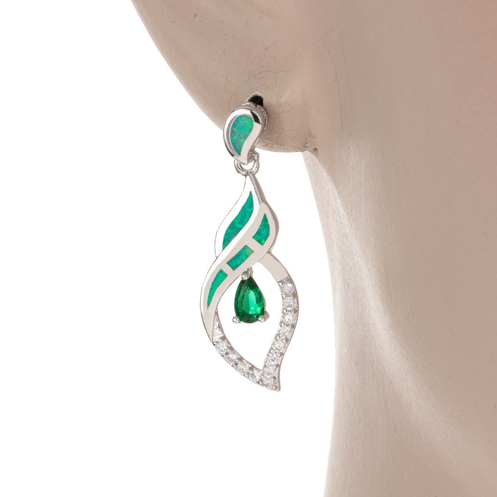 3x5Simulated Emerald Green Fire Opal Silver Filled Jewelry Drop Pierced Earrings