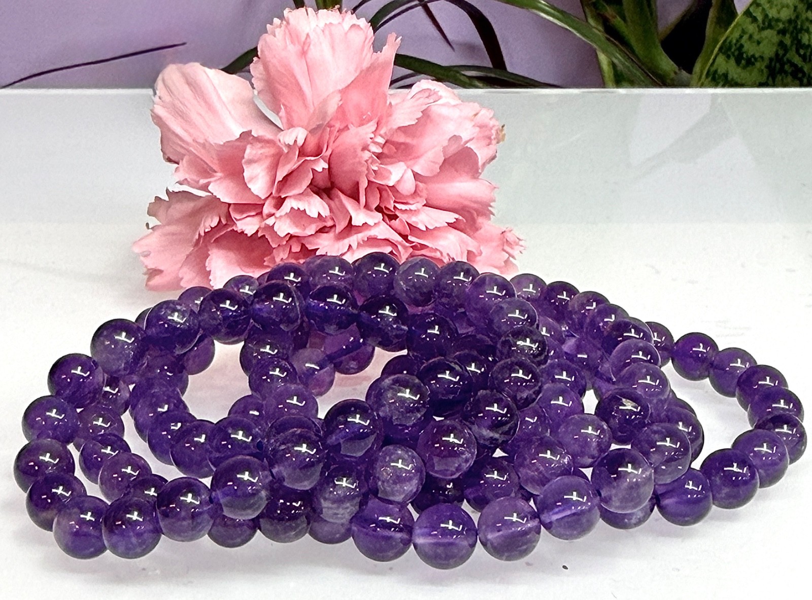 Wholesale Lot 6 Pcs Natural Amethyst 8mm 7.5” Crystal Stretch Bracelet