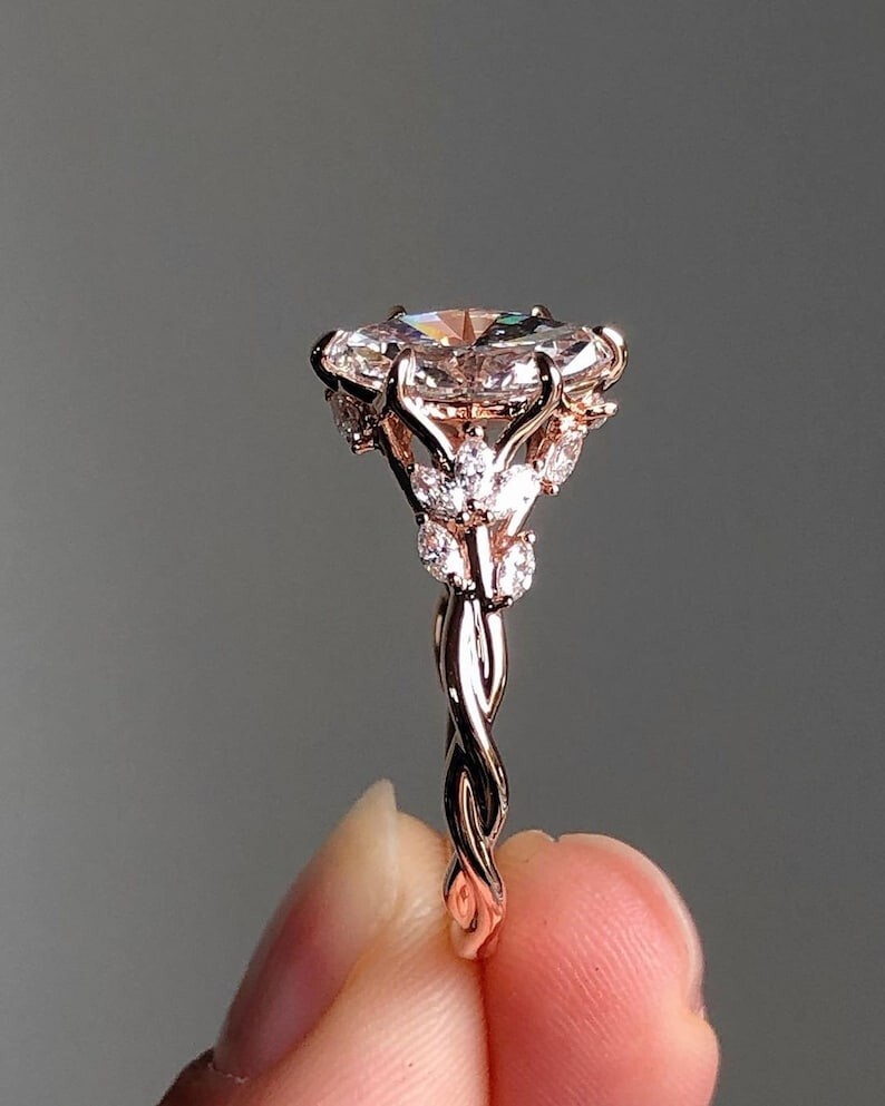 Nature Inspire Engagement Ring 2.0CTW Marquise Cut Real Moissanite Wedding Ring