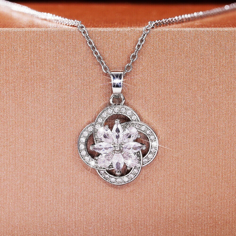 1.6 CT Simulated Diamond Pendant 925 Silver Plated Necklace for Valentine Gifts