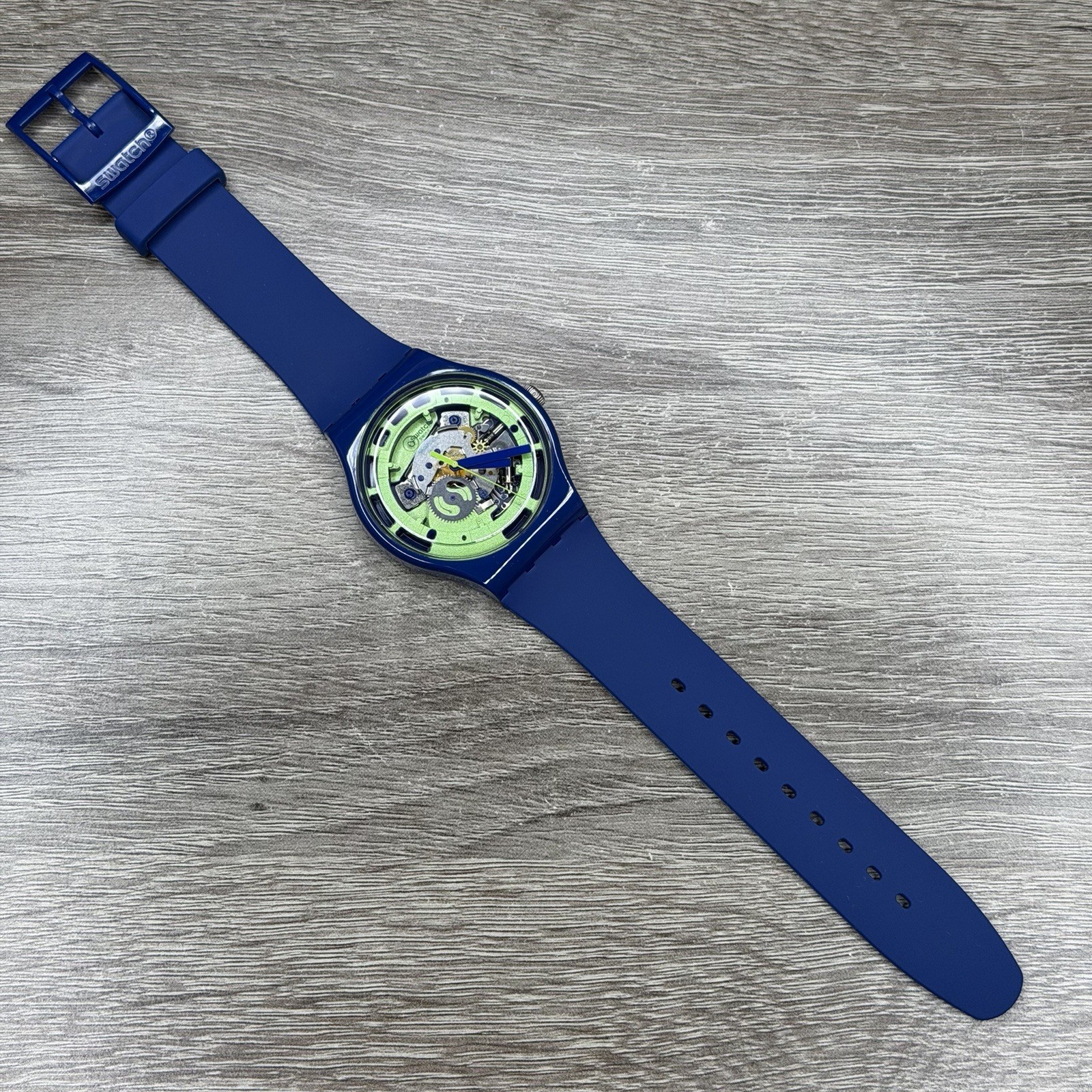 NEW✅SKELETON✅ Swatch Originals GREEN ANATOMY Blue Silicone Unisex Watch SUON147