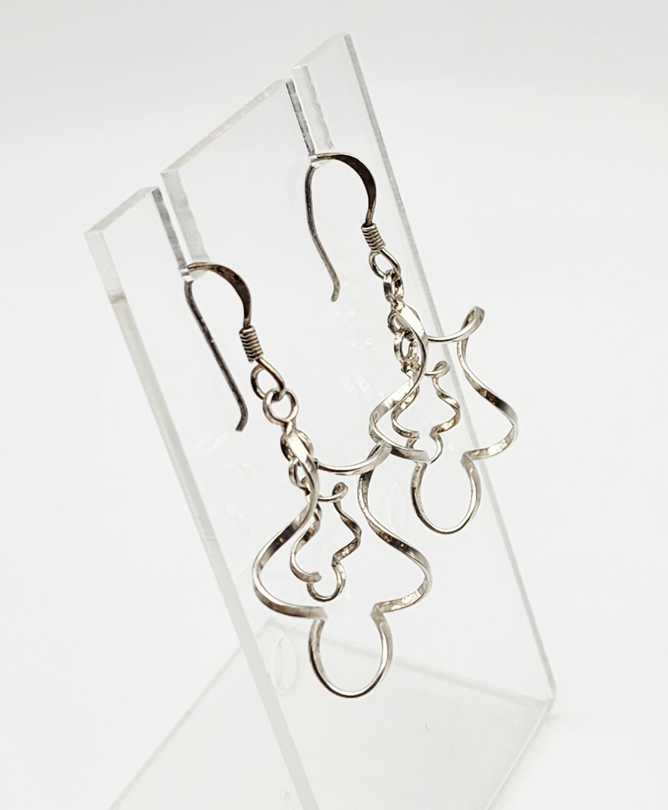 Vintage Sterling Silver Twisted Double Star Dangle Earrings