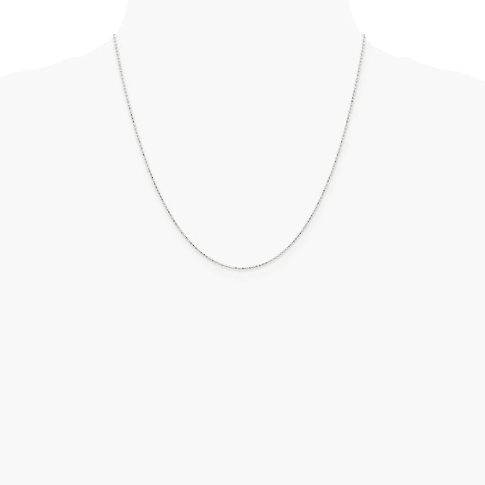 14K White Gold 1.2mm Diamond-Cut Beaded Pendant Chain Necklace 14″-24″