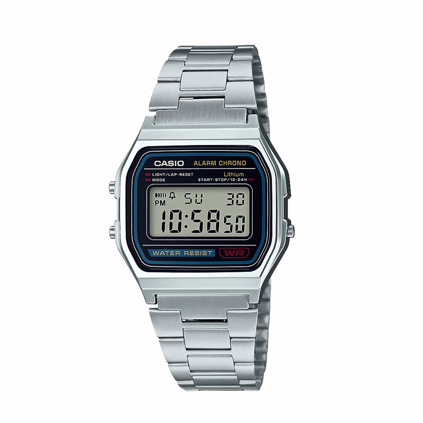 Casio A158WA-1 Vintage Digital Watch Silver LED Alarm Chronograph Unisex